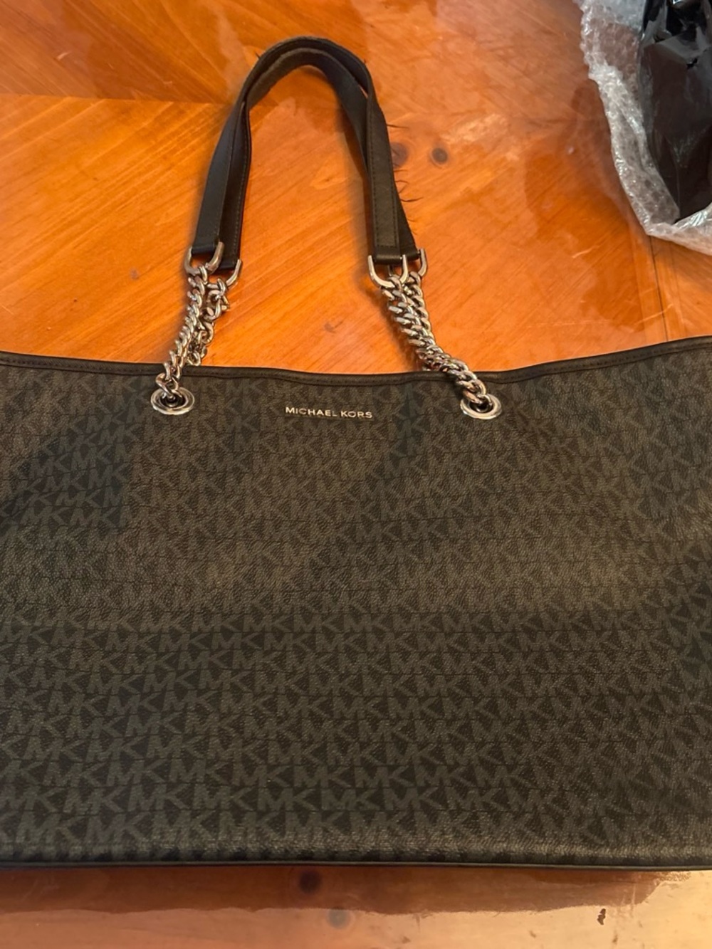 Michael Kors Dark Brown MK Logo Chain-Handle Tote